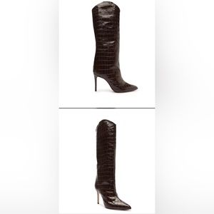 Schutz Maryana Crocodile Embossed Leather Knee High Boot in Dark Brown - Size 6